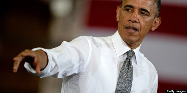 BALTIMORE, MD - MAY 17: U.S. President Barack Obama speaks at Ellicott Dredges, a manufacturing facility, on May 17, 2013 in Baltimore, Maryland. As part of his 'Middle Class Jobs and Opportunity Tour' Obama is also visiting an elementary school and community center while in Baltimore. (Photo by Patrick Smith/Getty Images)