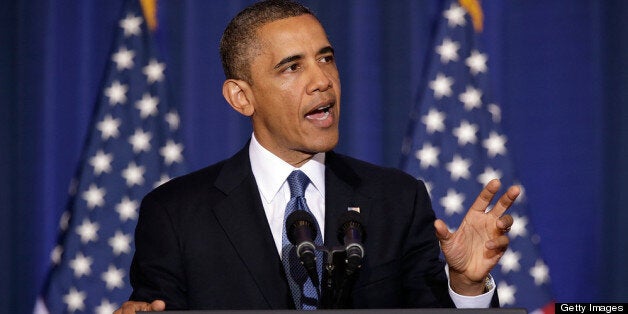 WASHINGTON, DC - MAY 23: U.S. President Barack Obama speaks at the National Defense University May 23, 2013 in Washington, DC. Obama used the speech to outline and justify his administration's counterterrorism policy, including increased cooperation with Congress on matters of national security, added transparency regarding the use of drones, and a review of current threats facing the United States. (Photo by Win McNamee/Getty Images)