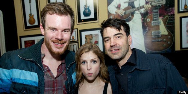 AUSTIN, TX - MARCH 09: (L-R) Joe Swanberg (Director of Drinking Buddies) spends time with members of the cast Anna Kendrick and Ron Livingston at 'The Branding Bee Presents The World Premiere After-Party of 'Drinking Buddies' Live From The Hive at Maggie Mae's on March 9, 2013 in Austin, Texas. (Photo by Earl Gibson III/WireImage)