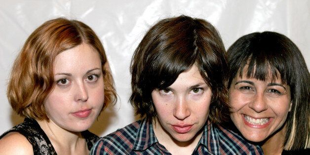 LOS FELIZ, CA - SEPTEMBER 5: (L-R) Musicians Corin Tucker, Carrie Brownstein and Janet Weiss of the band Sleater-Kinney attend ArthurFest on September 5, 2005 in Los Feliz, California. This is Arthur Magazine's first attempt at a music festival. (Photo by Bob Berg/Getty Images)