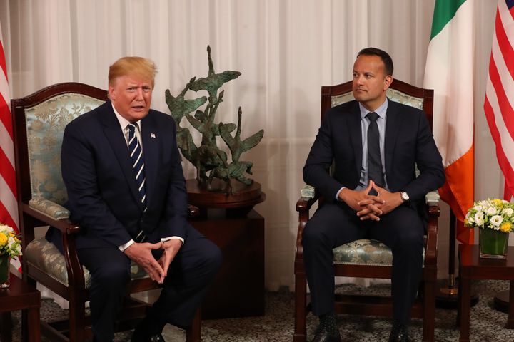 US President Donald Trump (left) and Taoiseach Leo Varadkar hold a bilateral meeting at Shannon Airport, on the first day of the president's visit to the Republic of Ireland.