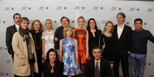 NEW YORK, NY - APRIL 17: (Back row, L-R) Paul Schneider, Celia Weston, Anna Camp, Michael Chernus, Heather Graham, Melanie L