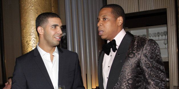 DALLAS - FEBRUARY 13: (L-R) Drake and Jay-Z attend the 4th Annual Two Kings Dinner on February 13, 2010 in Dallas, Texas. (Photo by Johnny Nunez/WireImage) 