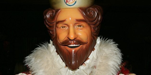 DETROIT - FEBRUARY 3: Burger King mascot, The King poses in the green room during the 'Jimmy Kimmel Live' Show at Super Bowl XL February 3, 2006 at the Gem Theatre in Detroit, Michigan. (Photo by Evan Agostini/Getty Images for Jimmy Kimmel)