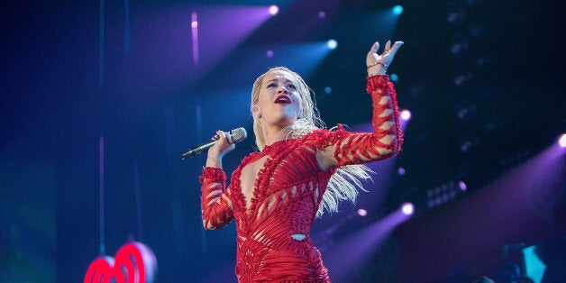 CHICAGO, IL - DECEMBER 18: Singer Rita Ora performs onstage during 103.5 KISS FM's Jingle Ball 2014 at Allstate Arena on December 18, 2014 in Chicago, Illinois. (Photo by Jeff Schear/WireImage)