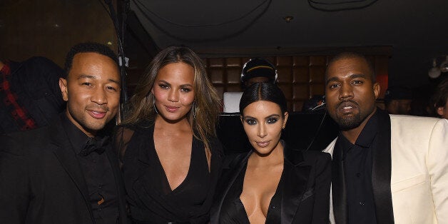 NEW YORK, NY - JANUARY 08: (EXCLUSIVE COVERAGE) John Legend, Chrissy Teigen, Kim Kardashian and Kanye West attend John Lege