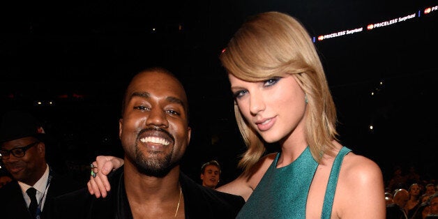 LOS ANGELES, CA - FEBRUARY 08: Kanye West and Taylor Swift attend The 57th Annual GRAMMY Awards at STAPLES Center on February 8, 2015 in Los Angeles, California. (Photo by Kevin Mazur/WireImage)