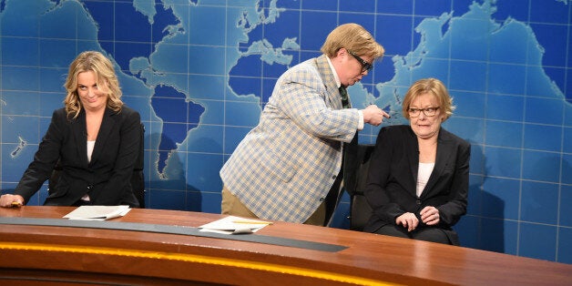 SATURDAY NIGHT LIVE 40TH ANNIVERSARY SPECIAL -- Pictured: (l-r) Amy Poehler, Melissa McCarthy as Matt Foley, Jane Curtin duri