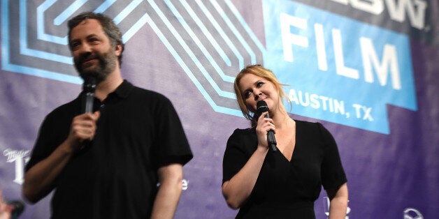 AUSTIN, TX - MARCH 15: Director Judd Apatow (L) and actress Amy Schumer speaks at the screening of 'Trainwreck' during the 2015 SXSW Music, Film + Interactive Festival at the Paramount on March 15, 2015 in Austin, Texas. (Photo by Michael Buckner/Getty Images for SXSW)