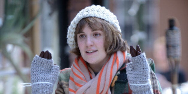 NEW YORK, NY - AUGUST 15: Lena Dunham films the first ever winter scene on 'Girls' on August 15, 2014 in New York City. (P
