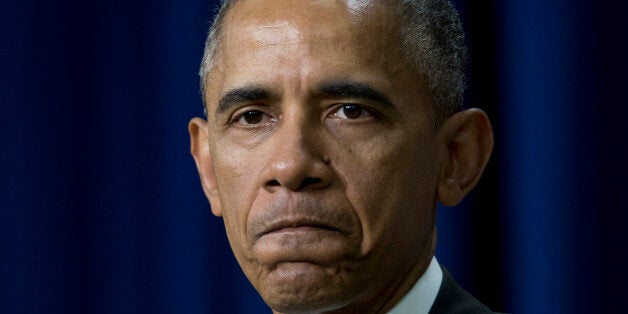 President Barack Obama pauses while speaking in the South Court Auditorium of the Eisenhower Executive Office Building on the White House complex in Washington, Thursday, April 16, 2015, during a Champions of Change event highlighting issues important to working families. (AP Photo/Carolyn Kaster)