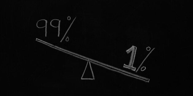 concept photo showing heavy weight 1% and light weight 99%. This demonstrates inequality of wealth distrubution in USA