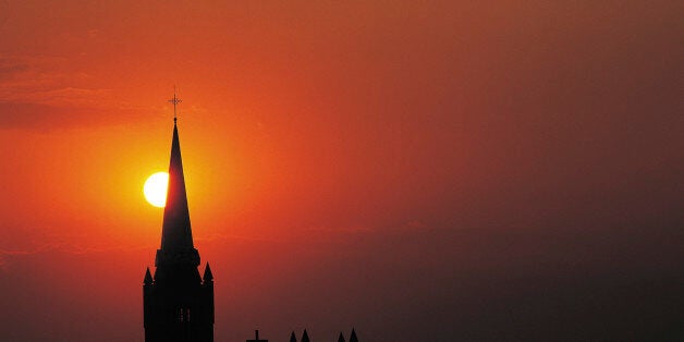 Church steeple at sunset