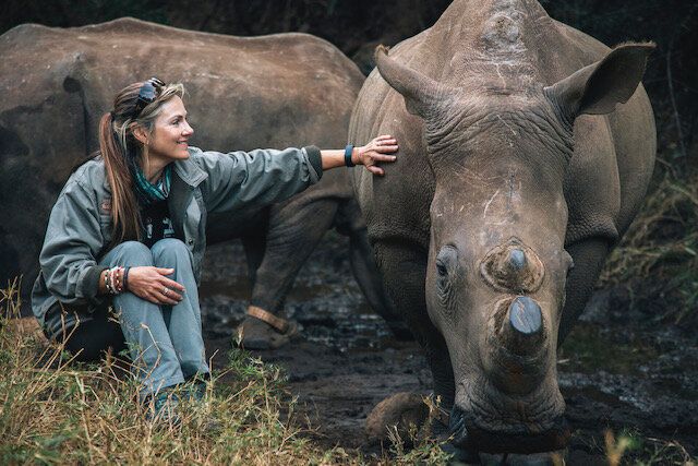 Niewoudt with her favourite rhino, Lunar, who recently died. 