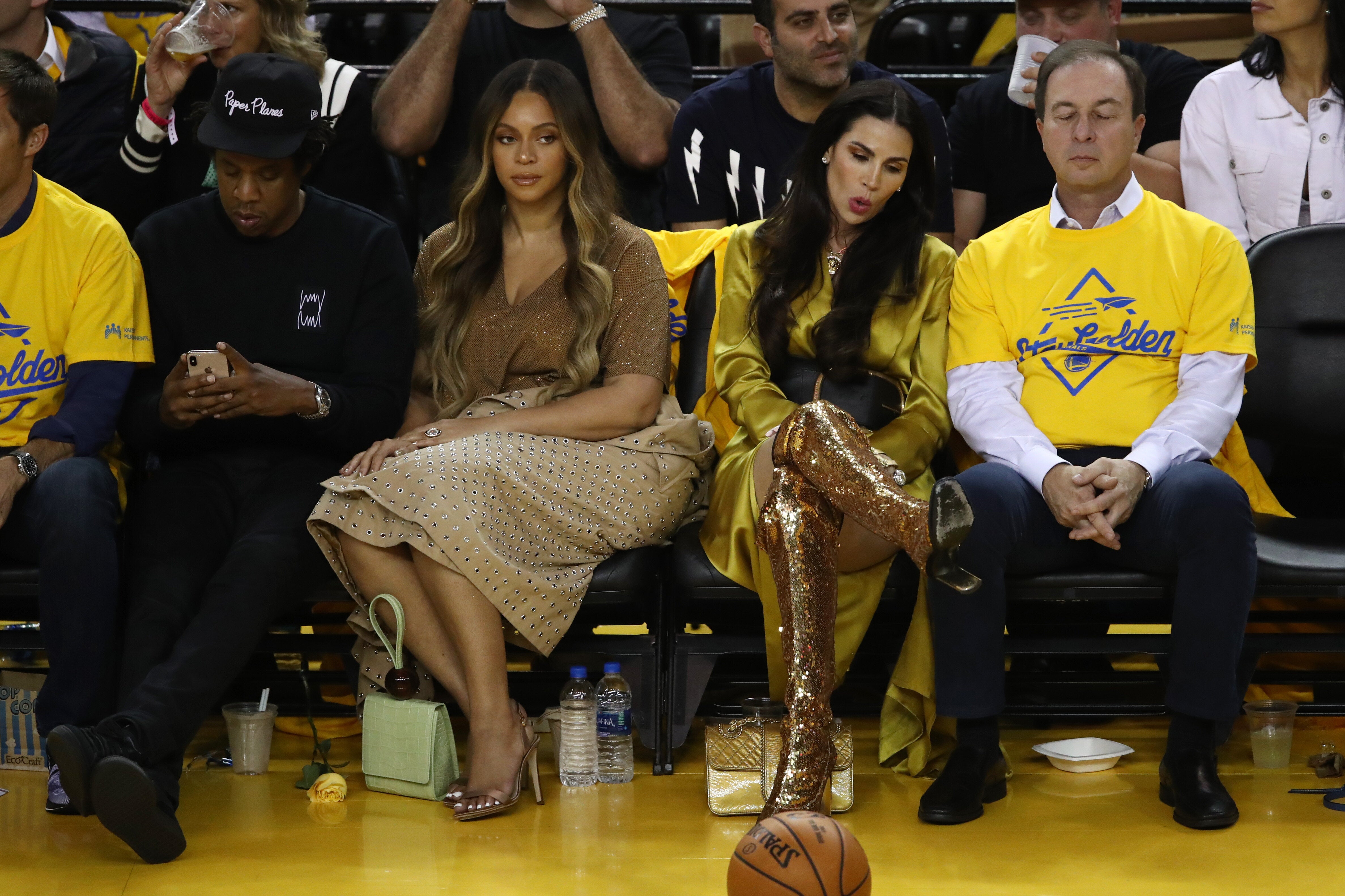 OAKLAND, CALIFORNIA - JUNE 05: Jay-Z and Beyonce attend Game Three of the 2019 NBA Finals between the Golden State Warriors and the Toronto Raptors at ORACLE Arena on June 05, 2019 in Oakland, California. NOTE TO USER: User expressly acknowledges and agrees that, by downloading and or using this photograph, User is consenting to the terms and conditions of the Getty Images License Agreement. (Photo by Thearon W. Henderson/Getty Images)