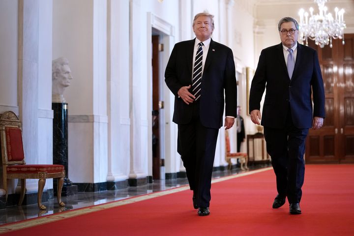 President Donald Trump walks with Attorney General William Barr, who is continuing to blow off congressional subpoenas.