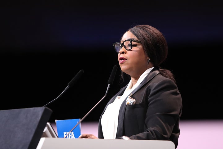 FIFA Secretary General Fatma Samoura speaks during the FIFA Women's Football Convention in Paris on Thursday, June 6, 2019.