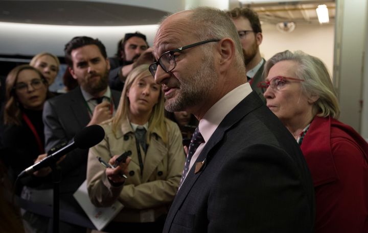 Crown-Indigenous Relations Minister Carolyn Bennett, right, looks on as Minister of Justice and Attorney General of Canada David Lametti responds to a question following the release of the Missing and Murdered Indigenous Women report in Gatineau, Que. on June 3, 2019.