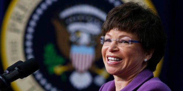White House Senior Advisor Valerie Jarrett gives opening remarks at an event on Expanding College Opportunity inside the Eise