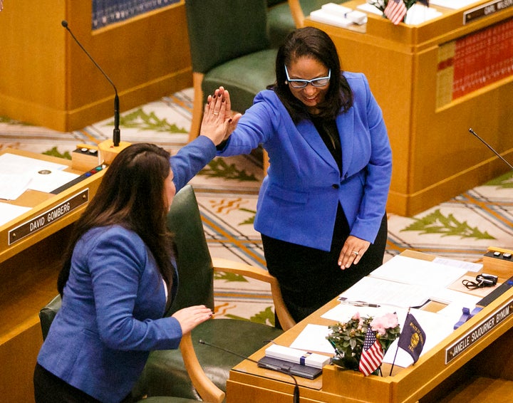 Rep. Janelle Bynum, right, was one of three co-sponsors of the bill. She dealt with a racially charged 911 call while canvassing last year.