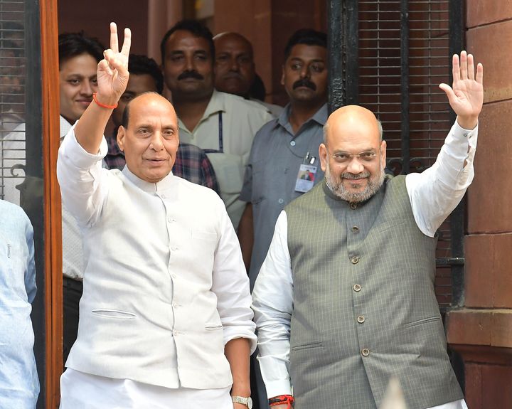 Defence Minister Rajnath Singh and Home Minister Amit Shah after the cabinet meeting, at Prime Minister's Office on 31 May 2019 in New Delhi.