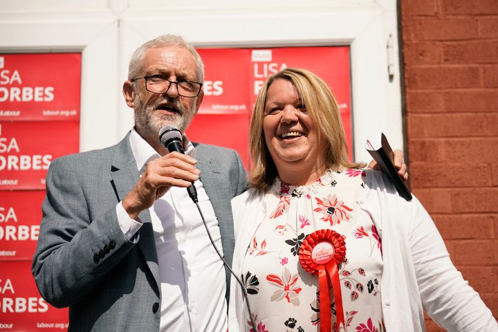 Newly-elected Labour MP Lisa Forbes with Jeremy Corbyn 