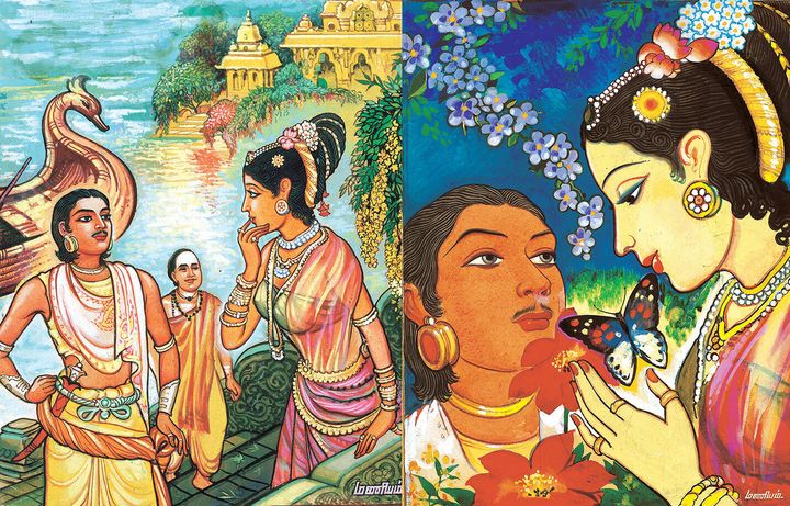 Original paintings by Maniam for Kalki Krishnamurthy's 'Ponniyin Selvan'.