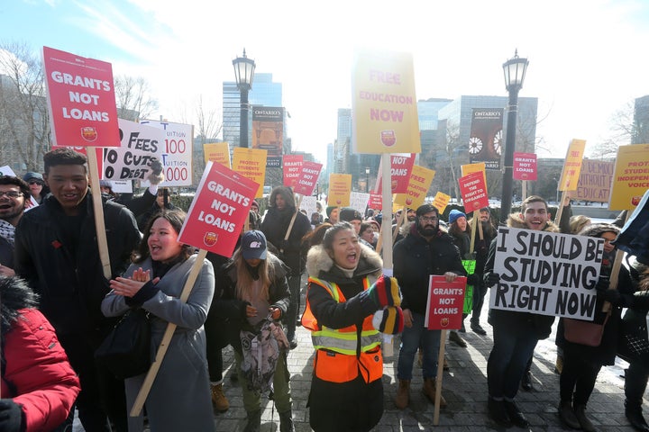 Post-secondary students protest changes to OSAP as the Queen's Park Legislative Assembly sits for the Winter Session at Queen's Park Feb. 19, 2019.