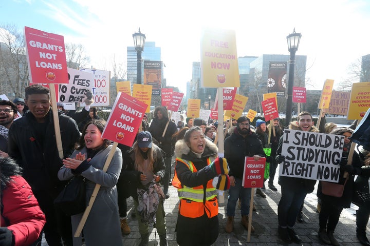  Post-secondary students protest changes to OSAP as the Queen's Park Legislative Assembly sits for the Winter Session at Queen's Park Feb. 19, 2019. 