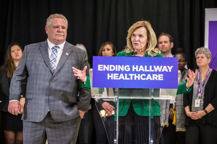 Premier Doug Ford and Minister of Health Christine Elliott at a media event to celebrate a milestone in the construction of new facilities at the Centre for Addiction and Mental Health Jan. 30, 2019.