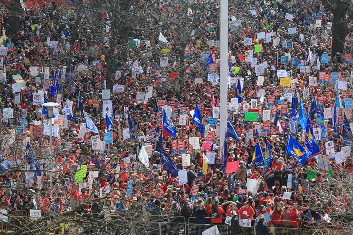 Thousands of education workers, students and allies from across the province are at Queen's Park April 6, 2019 for a rally in light of the Ford government's proposed cuts to education.