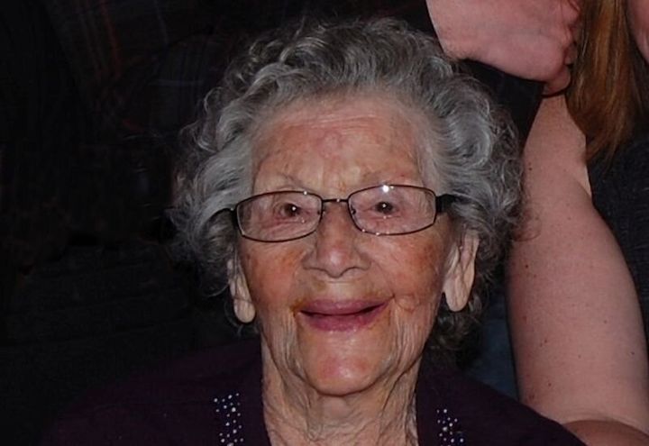 Ellen Gibb, who went by the name "Dolly," is seen here celebrating her 111th birthday in 2016.