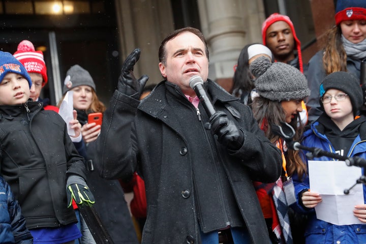 Cincinnati Mayor John Cranley, who sued the state of Ohio on Thursday, speaks outside city hall during the "March for Our Lives" protest in March 2018.