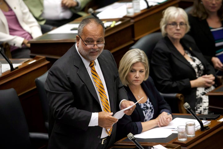 NDP house leader Gilles Bisson speaks at Queen's Park in Toronto on Sept. 15, 2018.