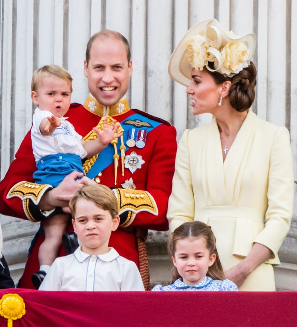 Prince Louis, Prince George, Prince William, Duke of Cambridge, Princess Charlotte and Catherine, Duchess of Cambridge, appea