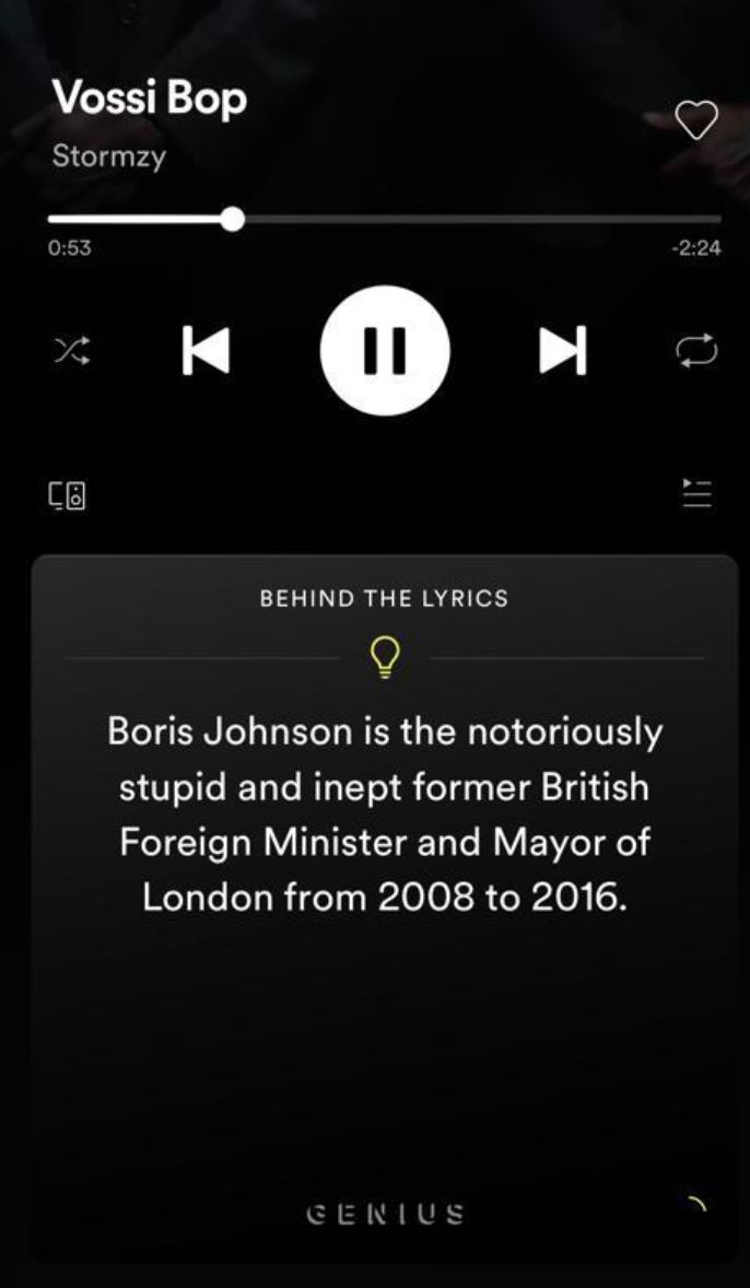The 'behind the lyrics' feature explains the wording of songs on Spotify.