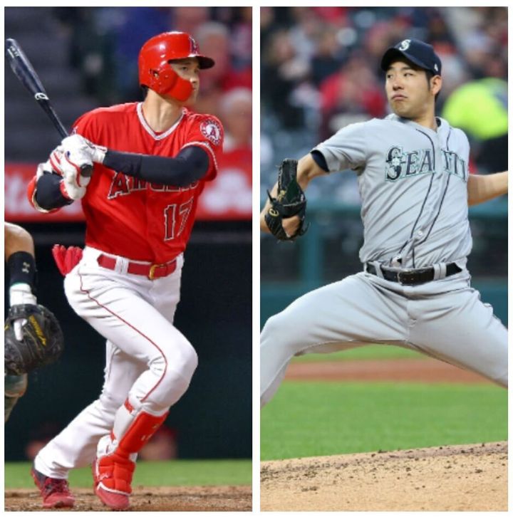 メジャーリーグで初対決となった大谷翔平選手（左）と菊池雄星投手