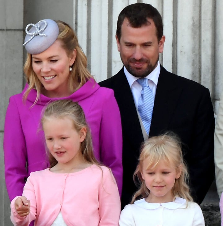 Autumn and Peter Phillips with their children Savannah and Phillips at Trooping the Colour at Buckingham Palace on Saturday.