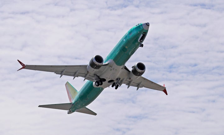 A Boeing 737 Max 8 jetliner being built for Turkish Airlines takes off on a test flight in Renton, Washington, on May 8.