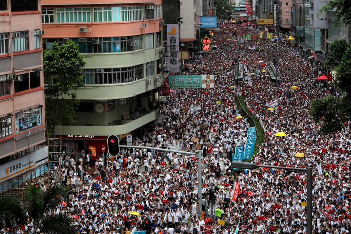 Demonstrators attend a protest to demand authorities scrap a proposed extradition bill with China, in Hong Kong, China June 9, 2019. 