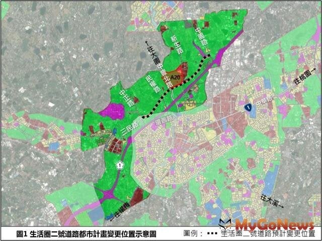 ▲圖1 生活圈二號道路都市計畫變更位置示意圖