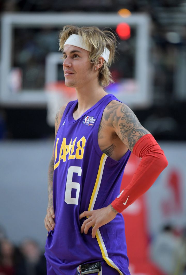 Justin Bieber during an All-Star celebrity basketball game last year