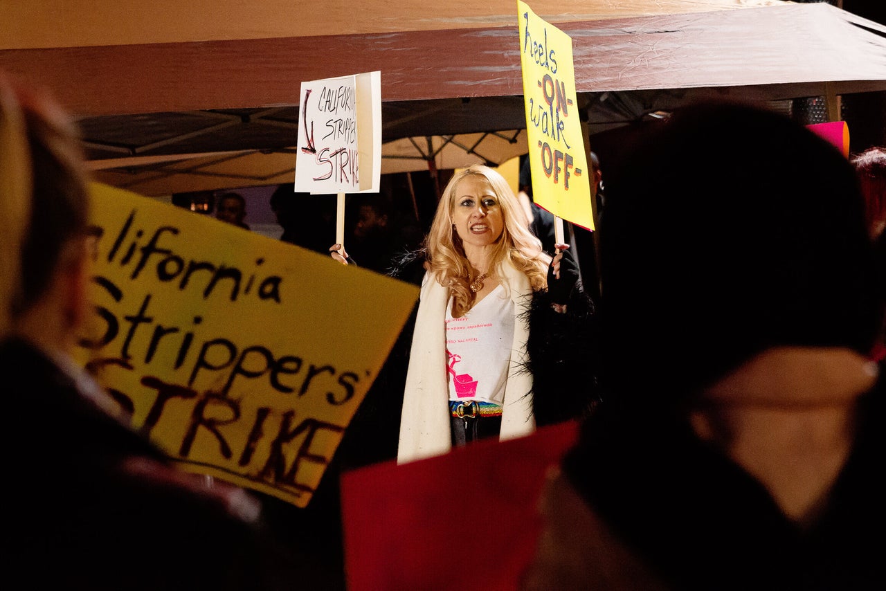 Antonia Crane, center, during a recent protest with Soldiers of Pole in Los Angeles.