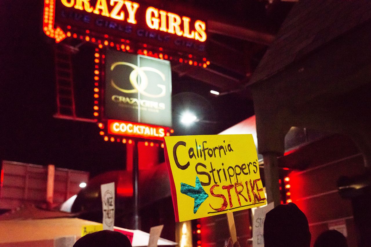 Protesters in front of Crazy Girls in Los Angeles. 