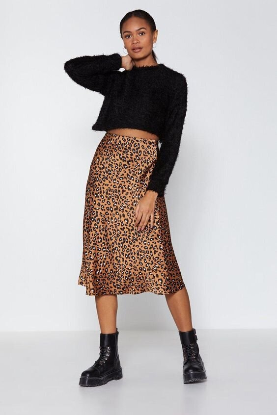 japan leopard print midi skirt