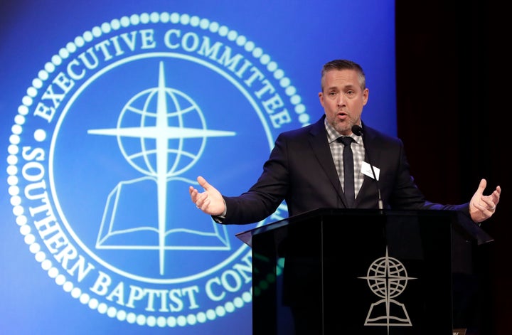 Southern Baptist Convention President J.D. Greear speaks to the denomination's executive committee in Nashville earlier this year after a newspaper investigation revealed hundreds of sexual abuse cases by Southern Baptist ministers and lay leaders over the past two decades.