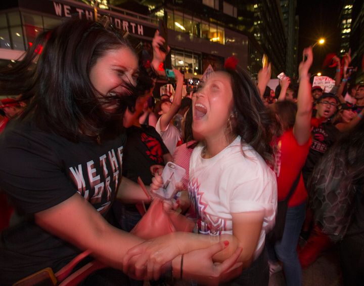 Raptors fans celebrate the Game 4 victory in the NBA Finals against the Golden State Warriors on June 7, 2019.