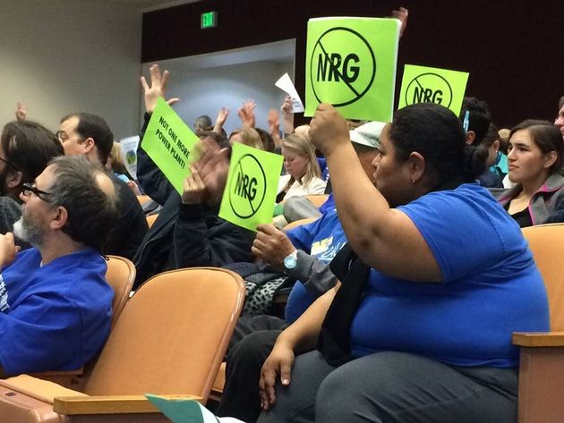 Attendees share their thoughts on power plant developer NRG at a CPUC hearing in