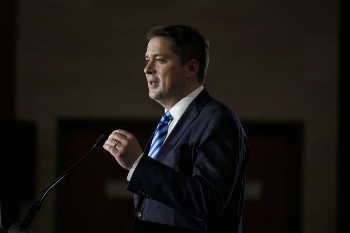 Conservative Leader Andrew Scheer speaks in Toronto on May 28, 2019.