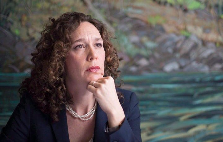 Tzeporah Berman pauses for a moment during a news conference on Canadians' right to be heard on major energy decisions, in Vancouver, B.C. March 23, 2015.